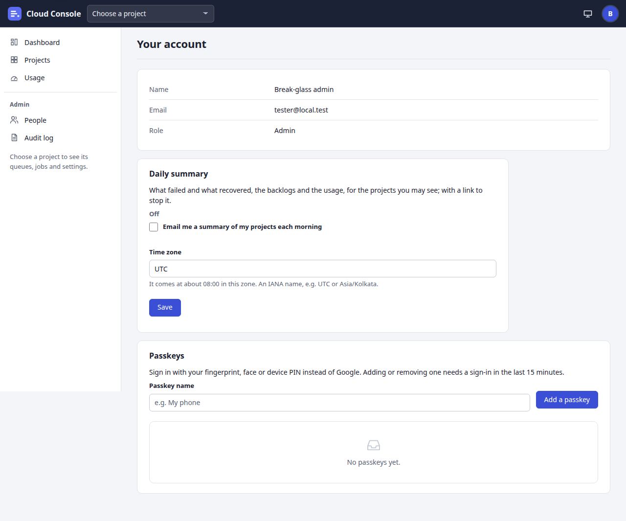 Your account page at laptop width
