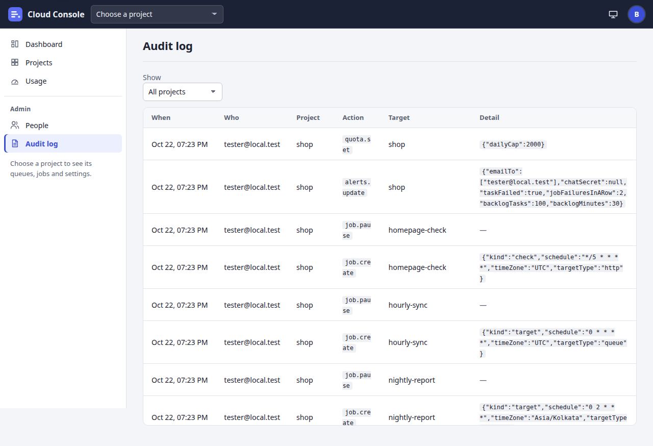 Audit log page at laptop width