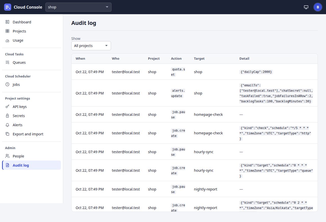 Screenshot of Audit log in the demo project shop