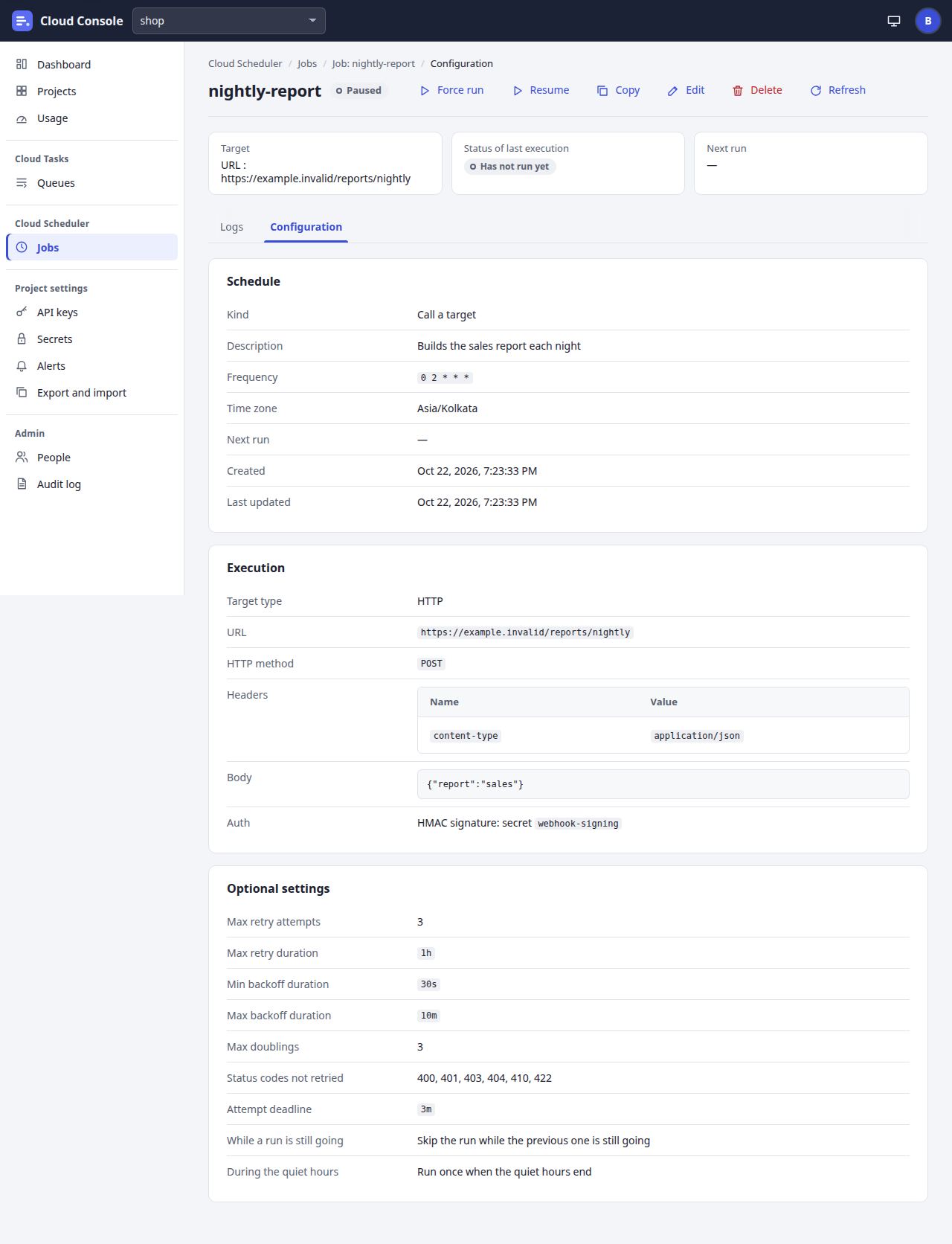 A job: Configuration page at laptop width