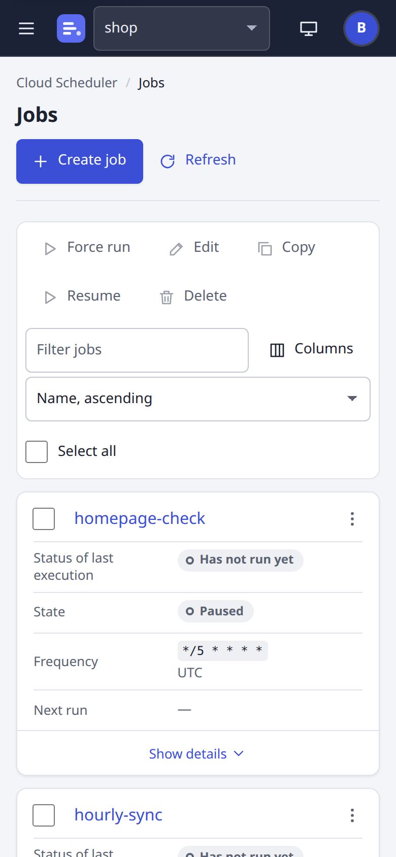 Jobs page at phone width