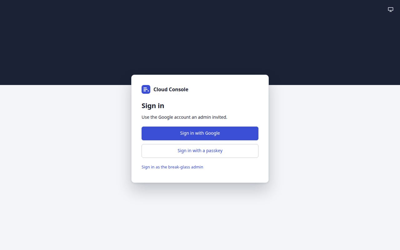 Sign in page at laptop width
