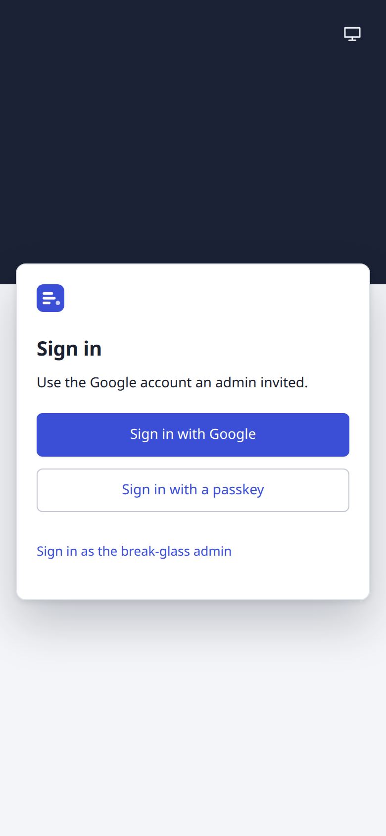 Sign in page at phone width